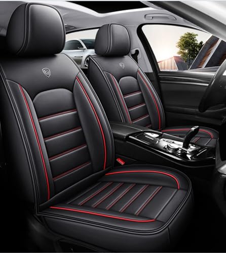 スズキ ジムニー JB64/JB74W型に適用車シートカバー座布団 防水 全天候型汚れ防止 取付簡単 滑り止め 収納便利クッションプロテクター前後席背もたれ耐摩耗性通気PUレザー素材(黒赤線,枕なし)