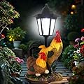 YEPOTUE Solar Rooster Decor Outdoor, Chicken Figurines Decorations with Lantern for Outside Patio Yard Backyard Gifts for Mother's Day Birthday Housewarming