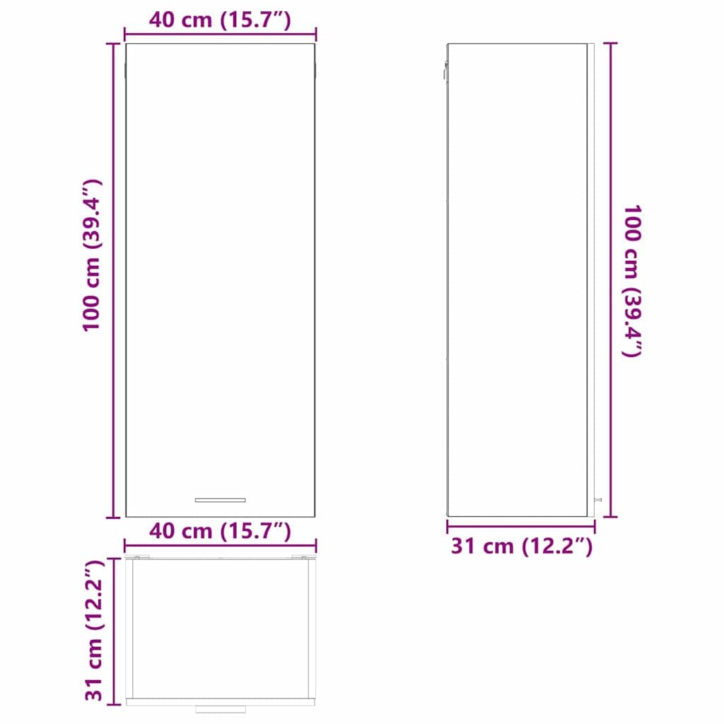 Hängeschrank Riga Graues Sonoma Holzwerkstoff 40 x 31 x 100 cm mit Tür und viel Stauraum für Küche Esszimmer Vorratsschrank Organizer und Aufbewahrung