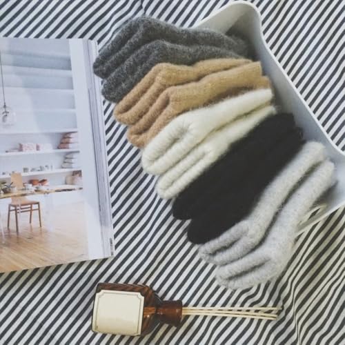 ECYC Women Plush Winter Warm Mittens, Solid Color Full Finger Mittens Elastic Soft Gloves Knitted Mittens for Women 6