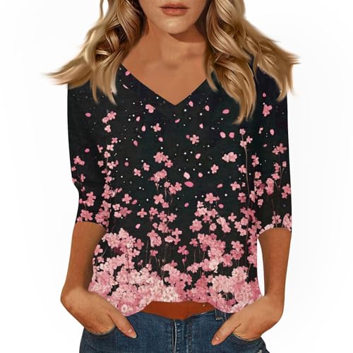 HTHLVMD Womens 3/4 Length Sleeve Tunic Tops Summer Fall Outfits 2025 Three Quarter Sleeve Casual V Neck T Shirts for Women