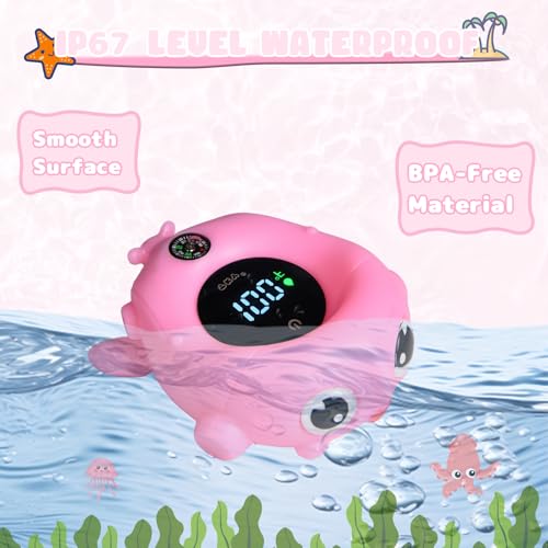 Image of Baby Bath Thermometer - Digital Floating Water Thermometer with LED Display & Color Temperature Alerts, Rechargeable Bath Toy for Infant Bathtub Safety, Newborn Bath Essentials Gift