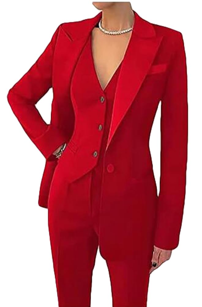 Botong Women's Red 3 Piece Office Work Suit Blazer Vest Pants Business Outfits Pants Suit Set Prom Party Suit Xxl