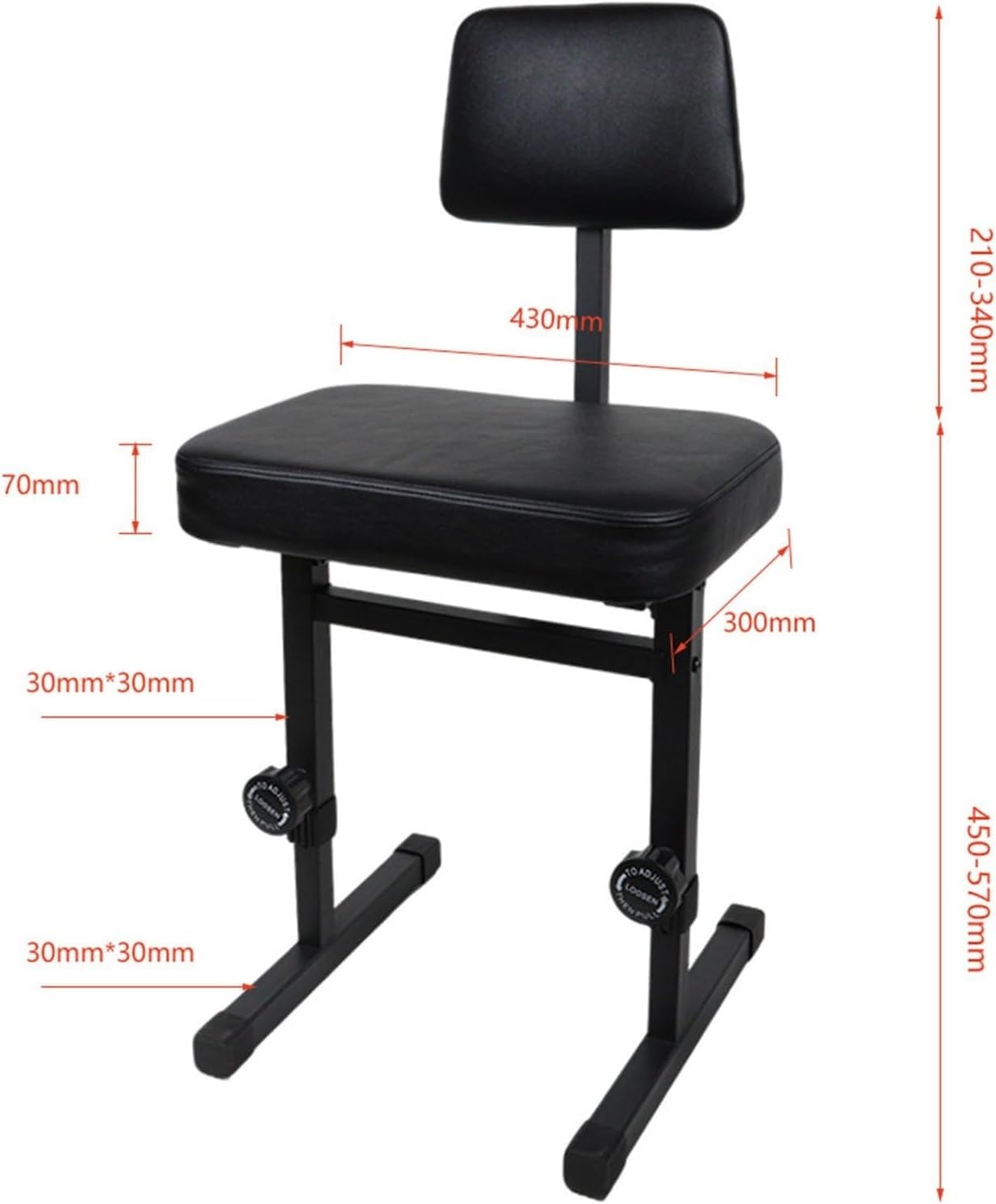 Banco De Piano con Respaldo, Asiento Ajustable For Teclado Musical Cojín Acolchado Negro For Silla Profesional Resistente Cuero PU(A)