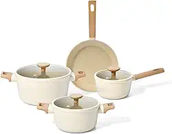 Oikos - Jogo Panelas Antiaderente Cerâmico 4 Peças para Fogão por Indução, a Gás, Elétrico e Vitrocerâmico com Borda de Silicone Cor Bege Mou Nata