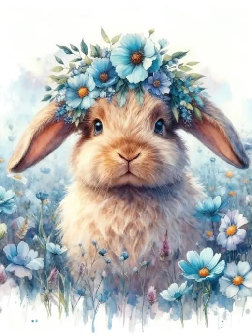Rabbit Diamond Art Kits for Adults Easter 5D Diamond Painting Kits for Adults Beginners Bunny Diamond Painting with Full Drill Diamond Dots DIY Gem Crafts Kits for Home Decor Gift 8x12 Inch