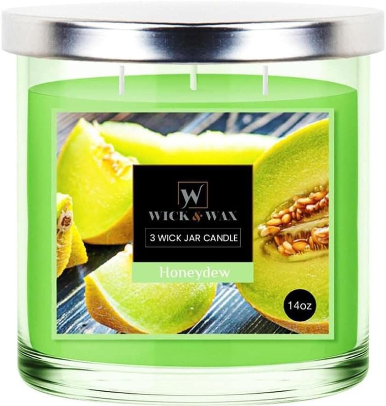 Wick & Wax - Velas perfumadas en tarro de 3 mechas de 14 onzas Honeydew de Wick & Wax, levanta tu espíritu con la fragancia refrescante y agradable