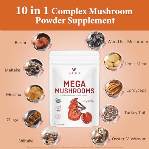 Organic Mega Mushroom Powder Blend, 10 in 1 Complex Mushroom Extract Powder Herbal Supplement with Reishi, Cordyceps, Chaga, Lion's Mane, Vegan & More, Sustainably US Grown, Filler Free, 10oz - Image 4