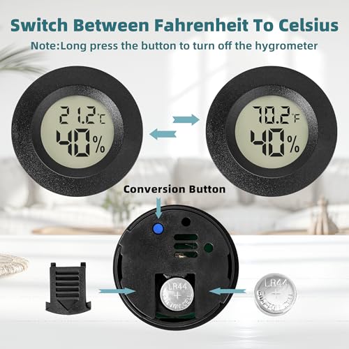 Mini Hygrometer Indoor/Outdoor Humidity Meter Hygrometer Thermometers 4 Pack Humidity Meters Gauge Mini Digital Thermometer for Humidors, Greenhouse, Garden, Cellar (4) - Image 6
