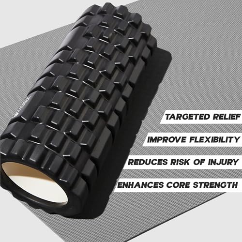 Image of Konex Foam Roller for Men & Women | Deep Tissue Massager for Pain Relief & Muscle Recovery | Ideal for Yoga, Gym, Stretching & Full Body Relaxation - 33 cm (Black)