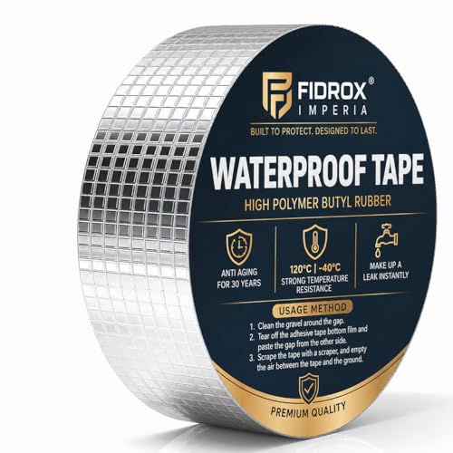 Image of Fidrox Super Strong Adhesive Waterproof tape Permanent Repair Roof Water Leakage Solution Rubber Foil Suitable for Roof Leak,surface Crack,Window Sill Gap,Boat Sealing (2 Inch (5CM*5M))