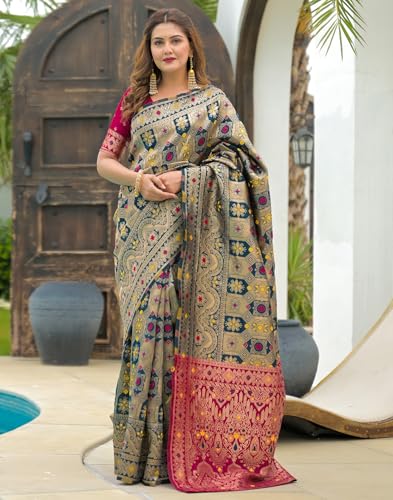 Image of SIRIL Women's Banarasi Weaving Soft Silk Saree With Unstitched Blouse Piece(4791S141 Green)