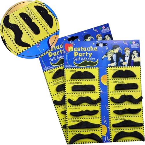 Bigode Falso Adesivo - Bigode Postiço Preto De Fantasia - Diversos Tamanhos Cartela Com 12 Unds - Ar