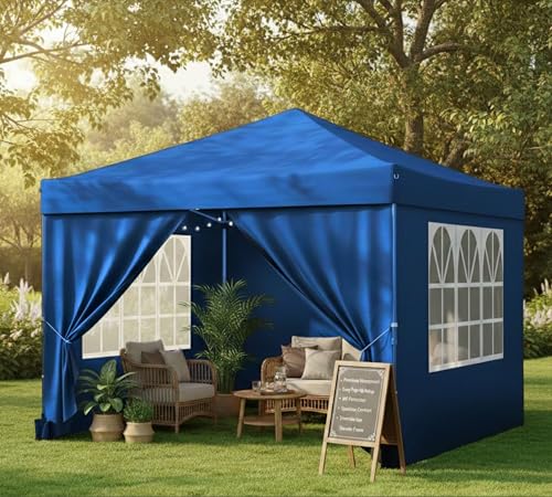 Image of PERGOLA Design 10x10 Heavy Duty 30KG Canopy Tent with Window Side Walls & Curtains | Premium Waterproof Pop Up Gazebo Outdoor Portable Event Shelter for Garden, Terrace & Parties (Blue)