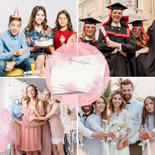 Advice and Wishes Cards, Blank Well Wishes for Wedding Mr and Mrs Bridal Retirement Baby Shower Graduation Anniversary, 25 Set Words of Wisdom Wedding Advice Cards Pink Tie-dye(4inch x 6inch)-06