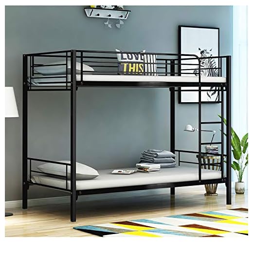 Panana Black Twin Bunk Beds Metal Bunk Bed Frame with Ladder Steady Metal Slats for Kids Adult Twins