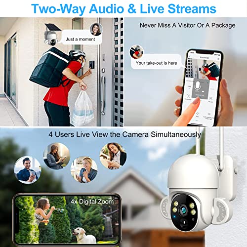 Xparkin Solar Security Cameras Wireless Outdoor, 4Mp Home Security 2.4G Wifi Camera With Pir Motion Detection & Floodlight, Ip66 Surveillance System For Garden Front/Back Yard - No Socket Needed #TOP1