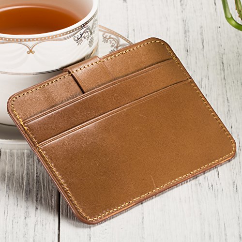 Nuoyou Handmade Genuine Leather Card Case Slim Handy Gift Rfid Blocking Card Holder Minimalist Wallet For Men & Women Front Pocket Credit Card Holder (Light Brown) #TOP4