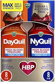 Vicks DayQuil and NyQuil High Blood Pressure Cold and Flu Relief Liquid Medicine Combo Pack, Multi-Symptom Daytime and Nighttime Relief for Cold, Cough, Flu Symptoms, Alcohol Free, 2 x 8 FL OZ Bottles