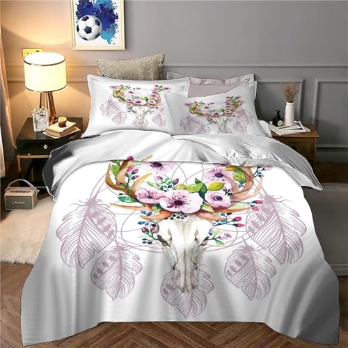 Housse de couette fermeture éclair crâne de cerf fleuri résistante 140x200 - 6
