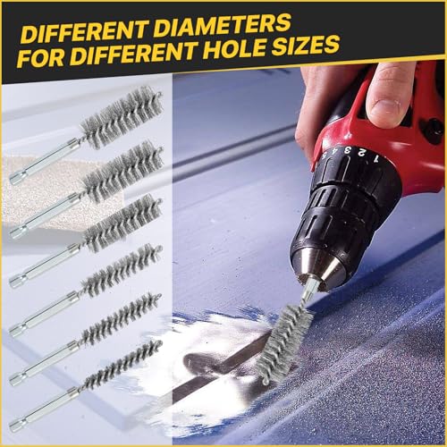 Image of 24pcs Stainless Steel Bore Brush, Twisted Wire Cleaning Brush, Wire Drill Brush with 1 /4 Inch Hex Shank Handle, 4 Inch Abrasive Wire Bore Brush for Power Drill Cleaning,8,10,12,15,17,19 mm