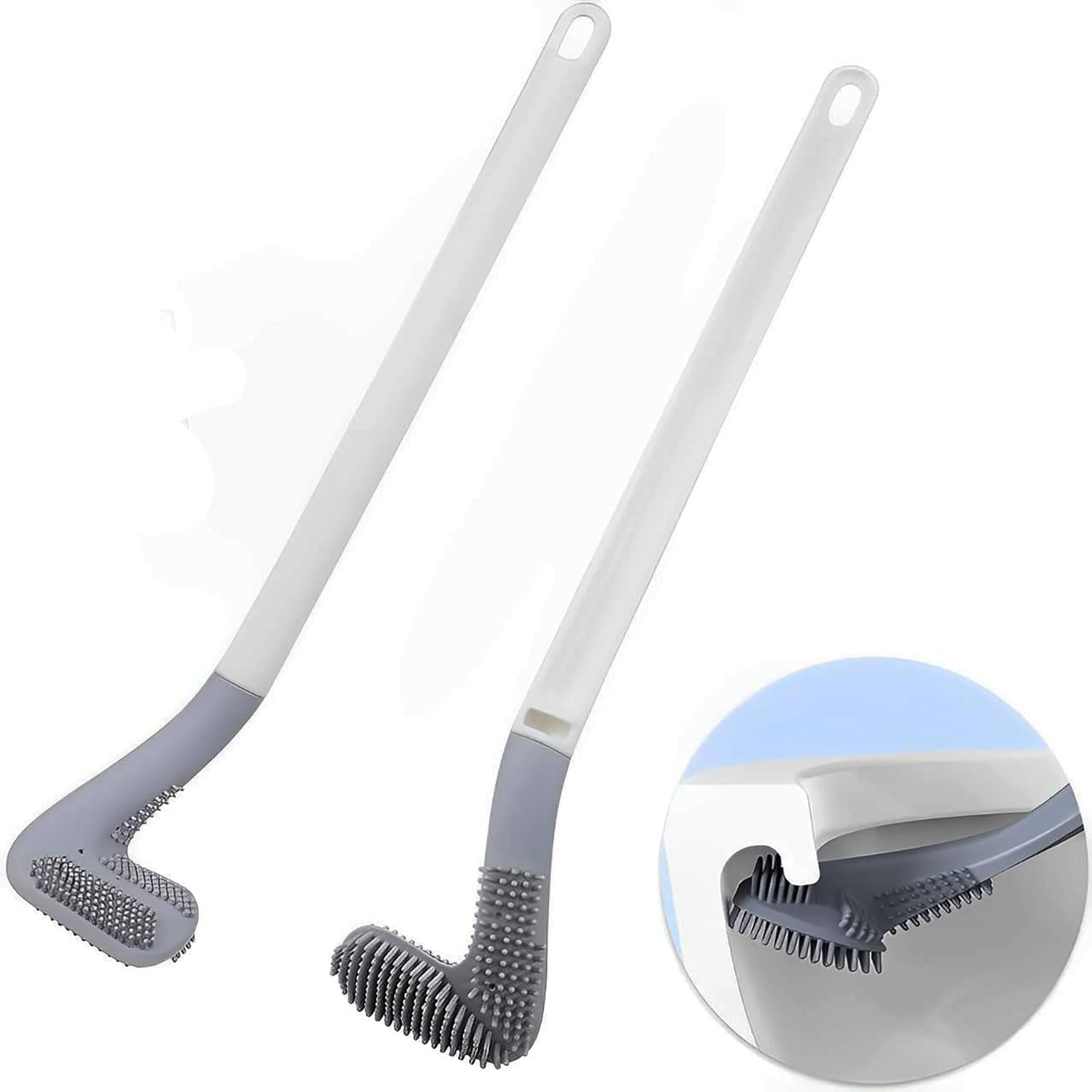 Set of 2pcs Silicon Toilet Cleaning Brush with Slim No Slip Long Handle Toilet Brush 360 Degree Deep Golf Shape Silicone Toilet Brush with Wall Hook, Toilet Bowl Cleaning Brush (Multi, 2 Pc)