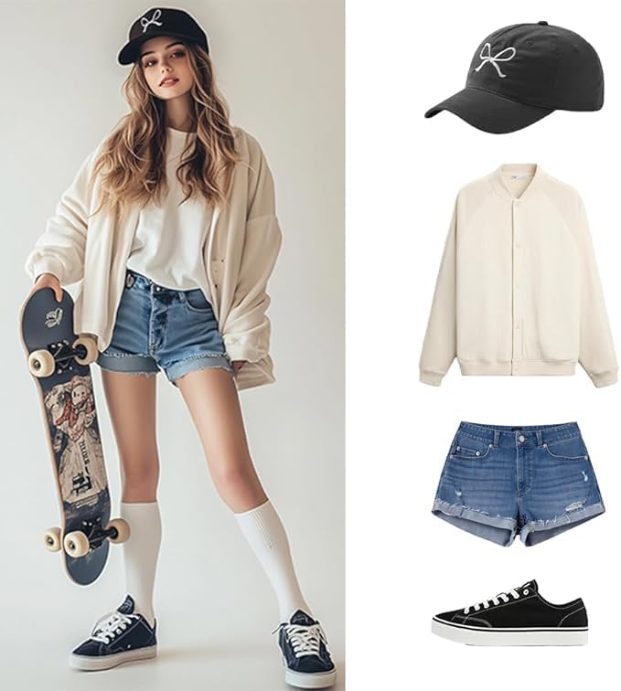 Cute Womens Baseball Caps : Trendy Bow Trucker Hats Unstructured Summer- Washed Cotton Vintage Cap Adjustable - Image 4