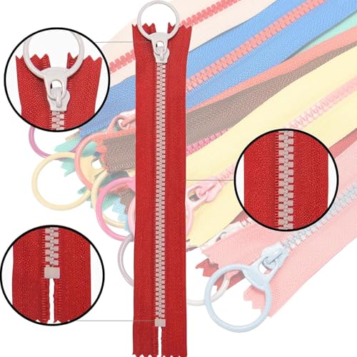 Harz Nylon Reißverschluss Set - 10 Stücke, 20cm Metallring, Bunte Coil Reißverschlüsse für Schneider