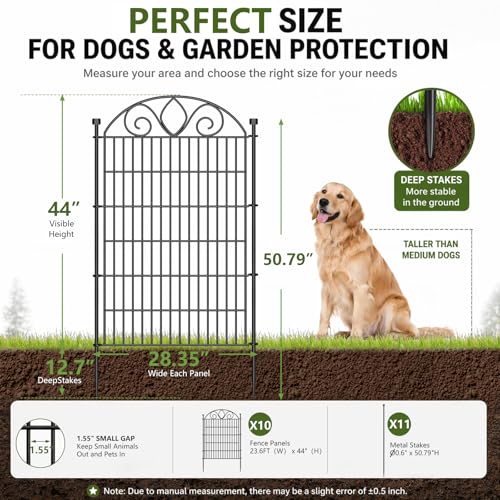 10 Panels No Dig Tall Garden Fence with Gate – 44" H X 23.6' L Rustproof Metal Dog Fence Outdoor for Yard, Decorative Animal Barrier Fence for Pet, Garden Border, Patio, Flower | Temporary Fencing by MIWEVRO - Image 2
