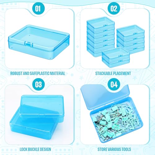 Image of Dunzoom 25 Pcs Plastic Crayon Boxes with Lids, 4.53 x 3.35 x 1.1 Inches Stackable Small Storage Organizer Containers Crayon Pencil Case for Art Crafts Jewelry Beads Office Supplies(Blue)