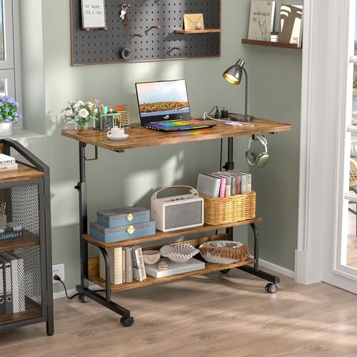 32-Height-Adjustable-Standing-Desk-with-Power-Outlets-Manual-Rolling-Stand-Up-Desk-with-Wheels-Small-Portable-Computer-Desk-Mobile-Laptop-Table-with-Storage-Shelves-for-Home-Office-Rustic