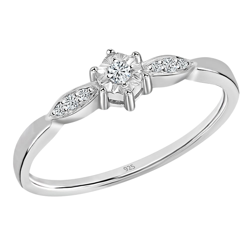 0.05 Carat (ctw) Sterling Silver Round Diamond Promise/Engagement Ring For Women, Size 4 - View #10