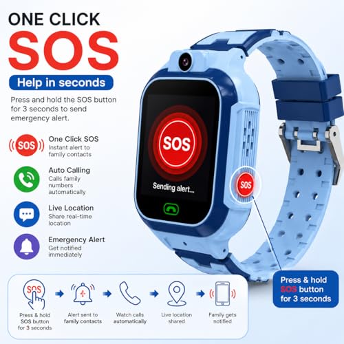 Image of Smart Watch for Kids with GPS Tracking 2-Way Video & Voice Calling Geofencing and 4G SIM Compatible SOS Emergency Alerts Games HD Touch Screen Boys /Girls (Blue)