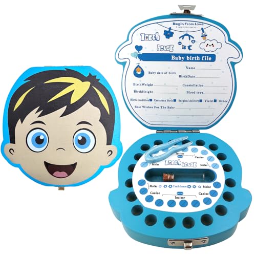 Caixa de fada de dente de bebê, caixa de lembrança de primeiro dente para crianças – suporte de dente de madeira e caixa de presente de armazenamento para meninos