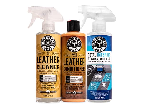 Chemical Guys SPI1091601 Leather Cleaner and Conditioner Leather & Interior Care Bundle + SPI22016 Total Interior Cleaner & Protectant, Safe for Cars, Home, Office, & More (16 fl oz) 3 Items