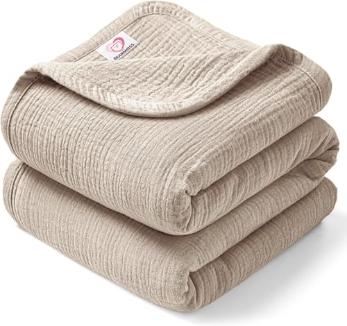 Image of Bearmoss Muslin Baby Blanket, 100% Cotton Crib Blanket for Toddlers, Soft Breathable Reversible Nursery Blankets for Baby Boys Girls (47x47in, Oat)