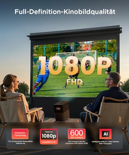 TCL A1s Beamer 4K Full HD, Offizielles Google TV (APV/Netflix/Disney), 2×Dolby 8W, 600 ISO Lumen, Bluetooth und WiFi, Autofokus, 6D Trapezkorrektur, für Handy- und Spieleprojektion, Heimkino – Bild 4