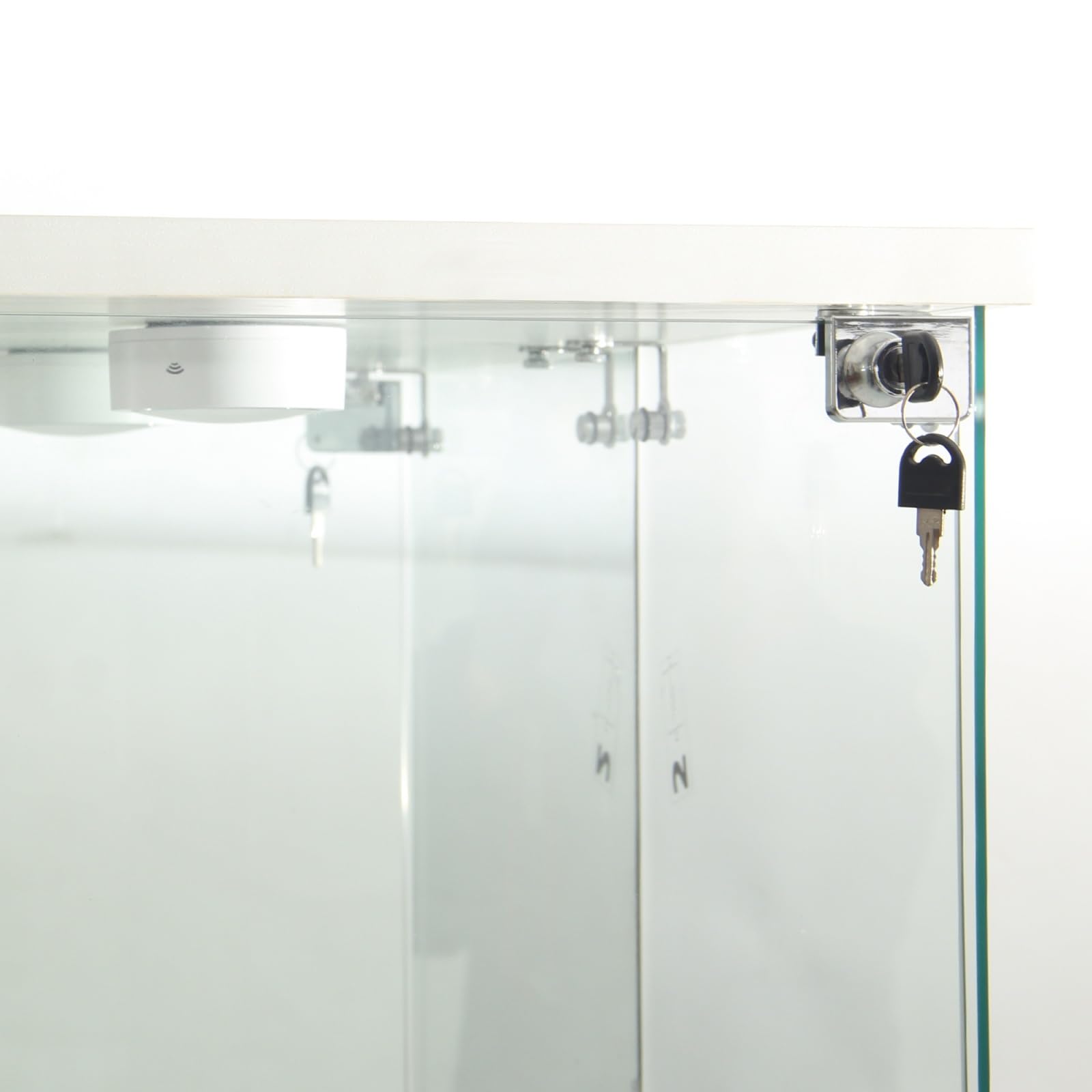 Vitrina de cristal, cristal de cuatro capas con puerta y cerradura, iluminación LED, moderna vitrina de colección para dormitorio, salón y comedor, 164 x 42,5 x 36,5 cm