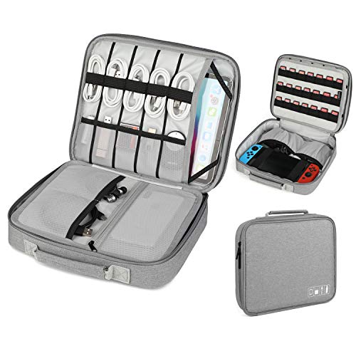 Vemingo Electronic Accessories Organizer Nintendo Switch Carrying Case with 21 Game Cartridge Double Layer Travel Universal Cable Storage Bags for iPad Mini, Nintendo, E-Book or Tablet