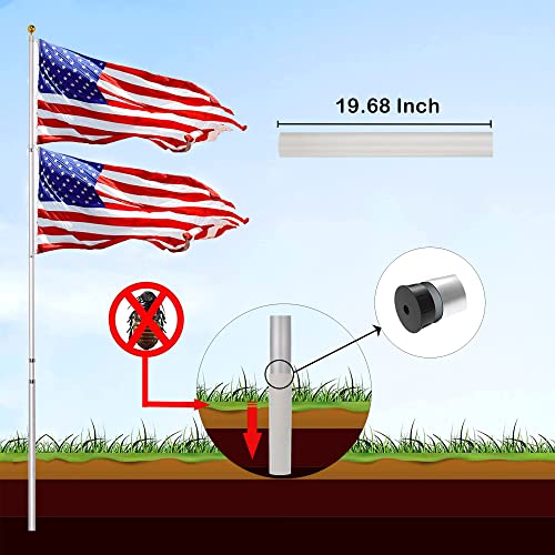 Amosso Extra Thick 25Ft Telescoping Flag Pole Kit, Heavy Duty 16 Gauge Aluminum Outdoor In Ground American Telescopic Flagpole With 3X5 Polyester Us Flag For Yard, Residential Or Commercial, Silver #TOP3