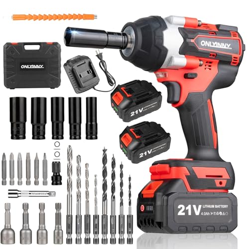 Image of OnlyinNY Cordless Impact Wrench1/2, 750Ft-lbs (1000N.m), 21V Power Impact Wrenches, 4-Mode Speed, 2x4.0AH Battery High Torque, 5 Sockets, 8 Drill, 6 Screws, Electric Impact Driver for Car Home Truck