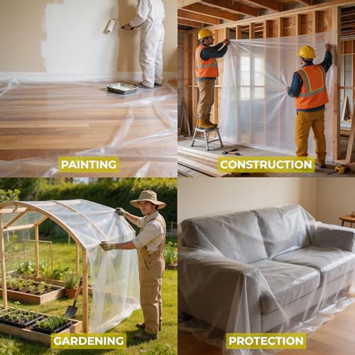 Image of Plastic Sheeting (10' x 25') Long, 6 Mil - UV Protection Poly Sheeting Polyethylene Film, Heavy Duty Greenhouse Plastic Sheeting (Pack of 2)
