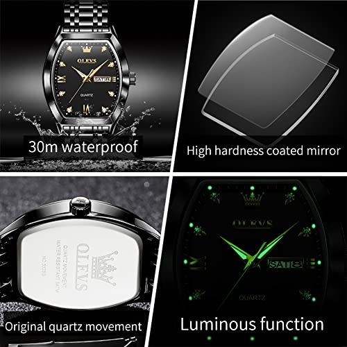 Image of OLEVS Men Watches Square Business Dress Diamond Analog Quartz Date Luxury Watch for Men Casual Stainless Steel Waterproof Luminous Wrist Watch