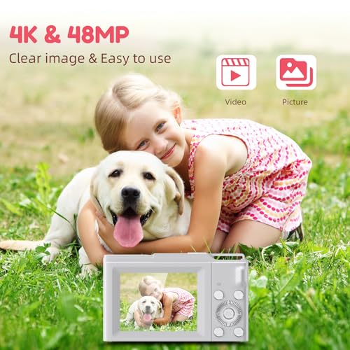 Image of Digital Camera, FHD 4K Digital Point and Shoot Camera with 16X Zoom Anti Shake, 48MP Compact Small Camera with 32GB Card for Boys Girls Kids Rose Pink