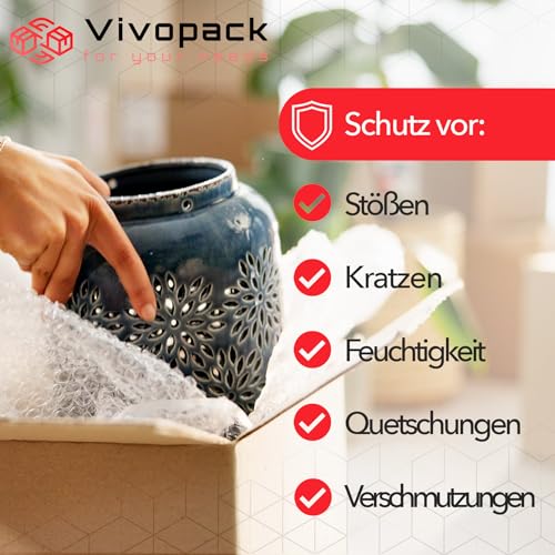 Vivopack Luftpolsterfolie Rolle 50my, Verpackungsmaterial, Noppenfolie, Bubble wrap, Verpackungsfolie ideal als Verpackungsmatierial: Luftpolsterfolien oder Umzugsfolie für Möbel (40cm x 10m)