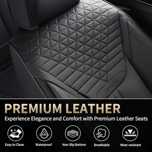Image of FLORICH Car Seat Covers for Front Seats, Universal Seat Cushion 2 Seats, Car Seat Protector Waterproof, Premium Leather Automotive Seat Covers for Most Cars, Sedans, SUVs, and Trucks-Black