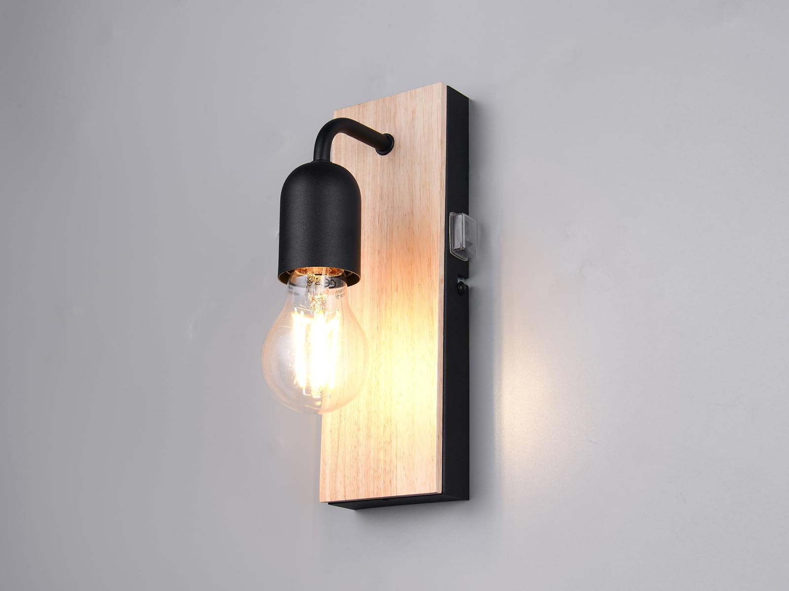 meineWunschleuchte Badezimmer Wandleuchte 1-flammig mit Schalter und Holz, Höhe 24cm