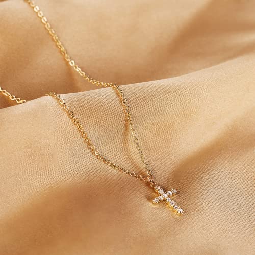 Tewiky Cross Necklace For Women, Dainty Simple 14K Gold Plated Cross Pendant Cute Necklaces For Teen Girls Gold Jewelry #TOP6