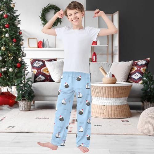 Boy's Pj Pants Marine Cat Sailor Ship Lounge Bottoms Elastic Kids Sweatpants Joggers with Pockets Size 6-142