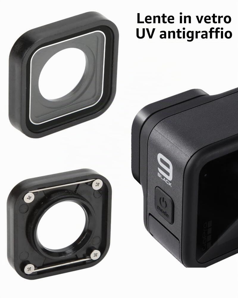 Obiettivo di Ricambio per GoPro Hero 12/11/10/9, Lente Protettiva Antigraffio in Vetro UV Compatibile con GoPro Hero 9/10/11/12 Nero
